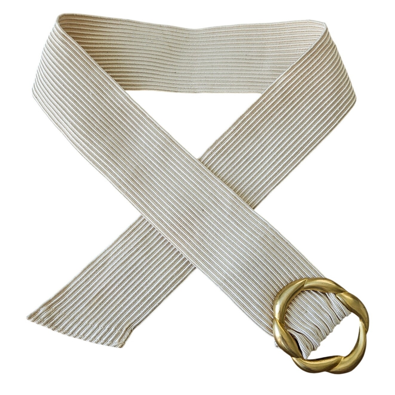 Vintage Talbots Cream Beige Belt Matte Gold Tone Round Buckle Large Casual